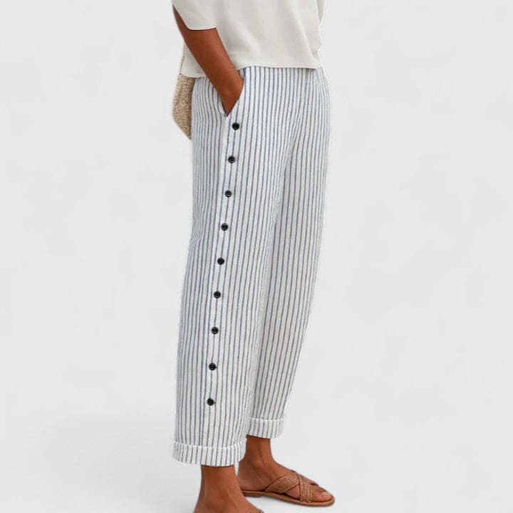 Laura | Bukser Med Striber Og Sideknapper I Afslappet Tapered Snit