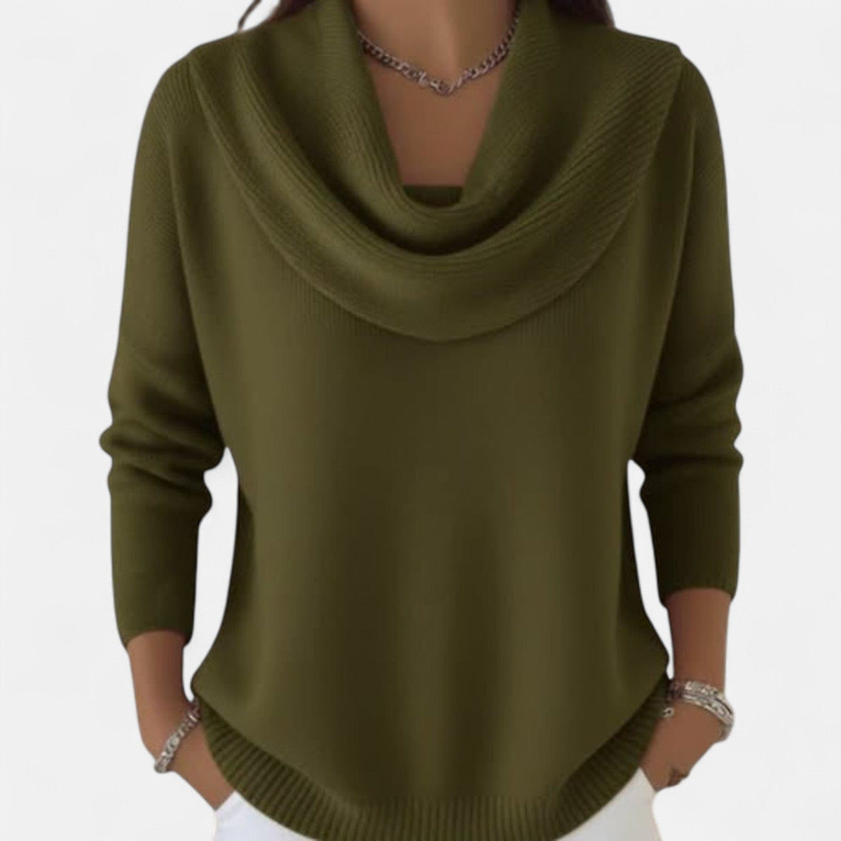 Ida | Elegant Sweater Med Cowl-Hals Og Tre-Kvart Ærmer