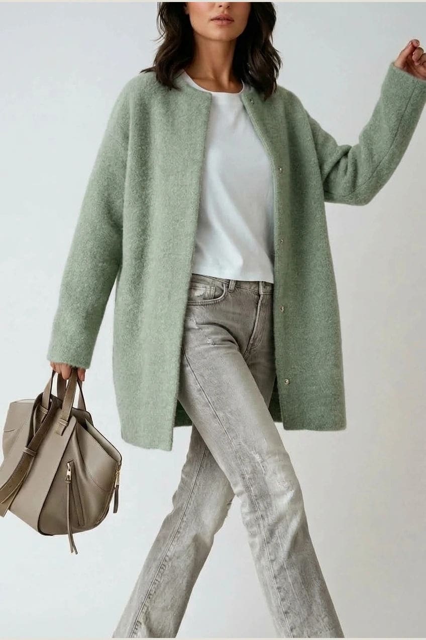Maja | Lang oversize cardigan med rund hals og knapper