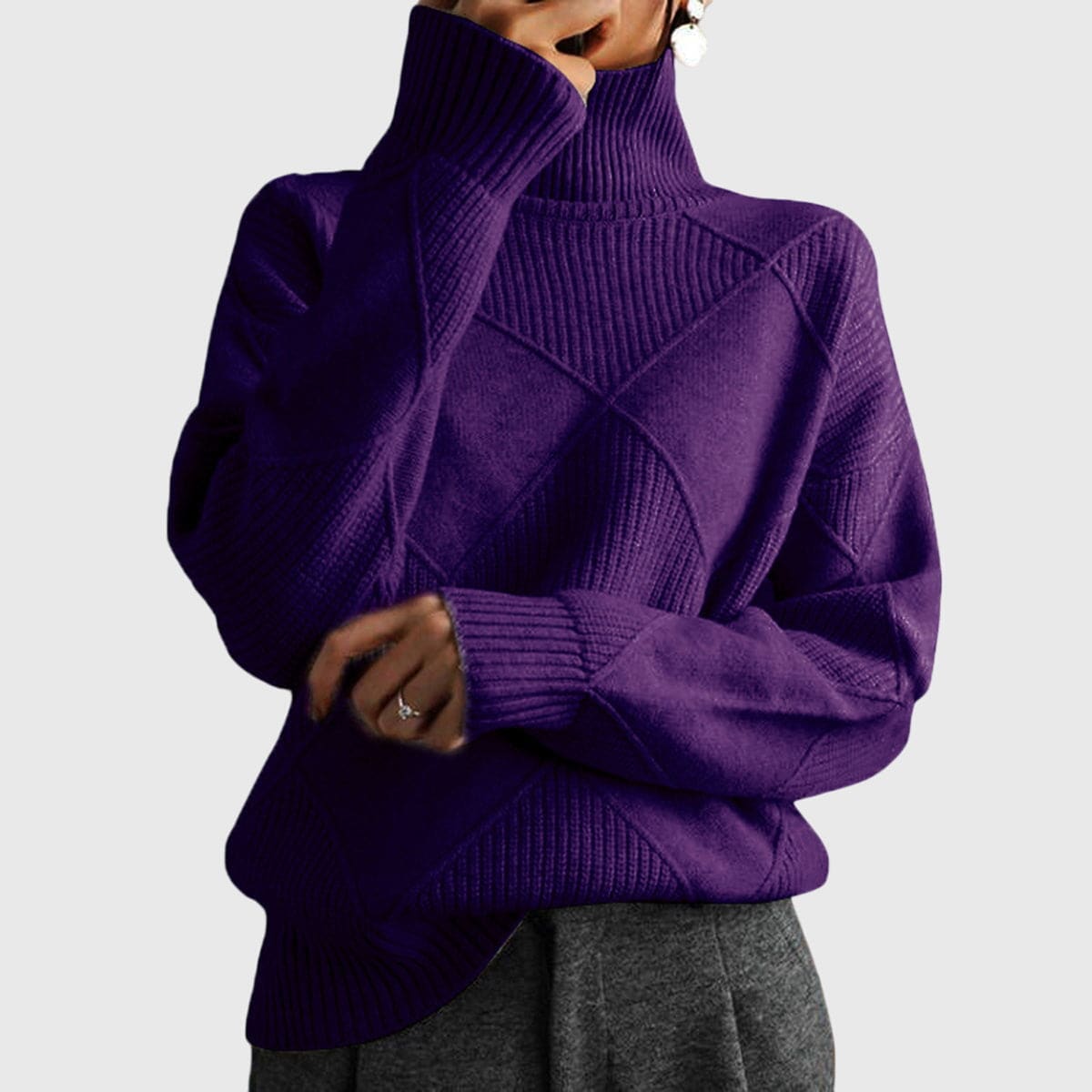 Elin | Rullekrave Sweater med Geometrisk Mønster og Oversized Pasform