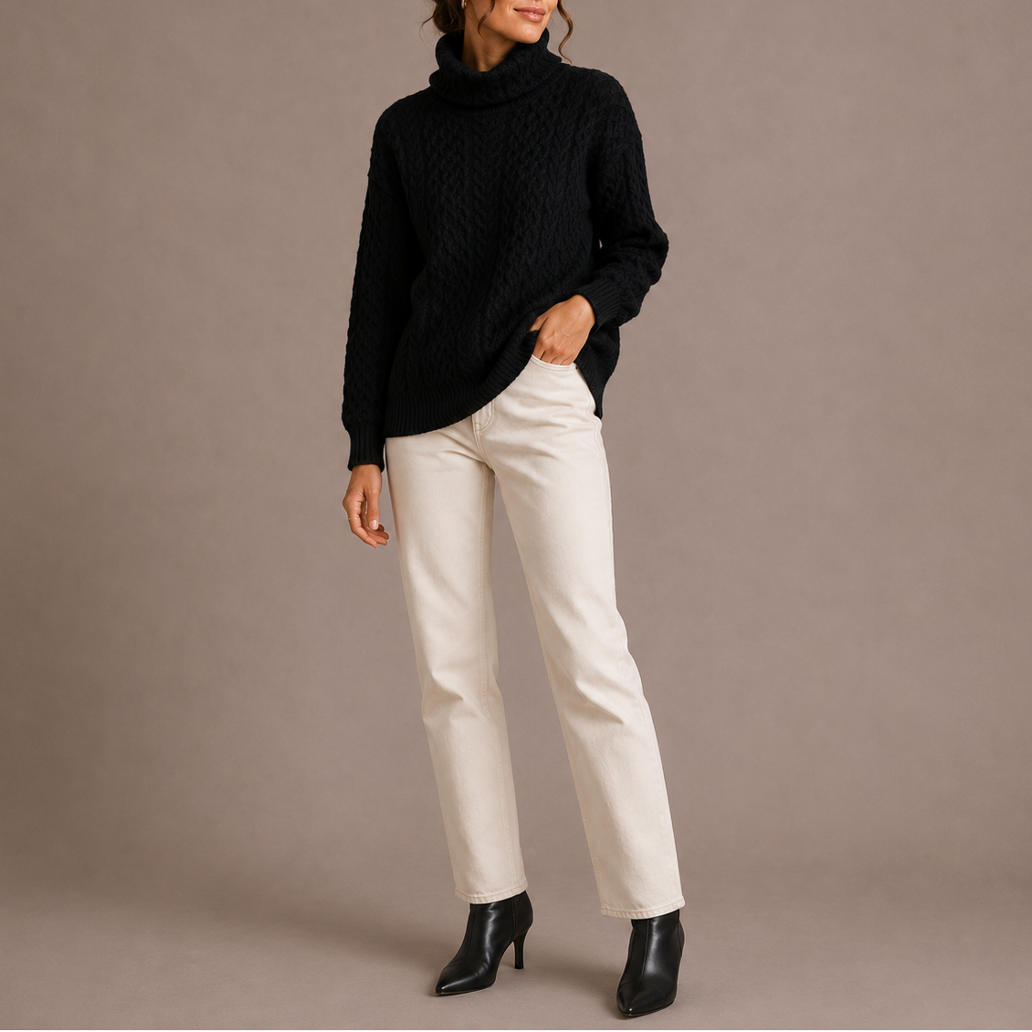 Karen | rullekrave sweater med kabelmønster til kvinder