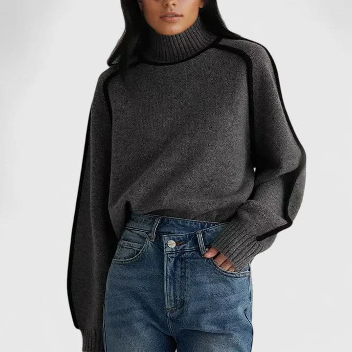 Grethe | Rullekrave Sweater Med Kontrasterende Detaljer Og Elegant Pasform