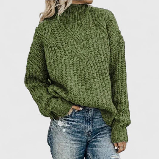 Alberte | Strikket Sweater Med Høj Hals Og Klassisk Kabelmønster