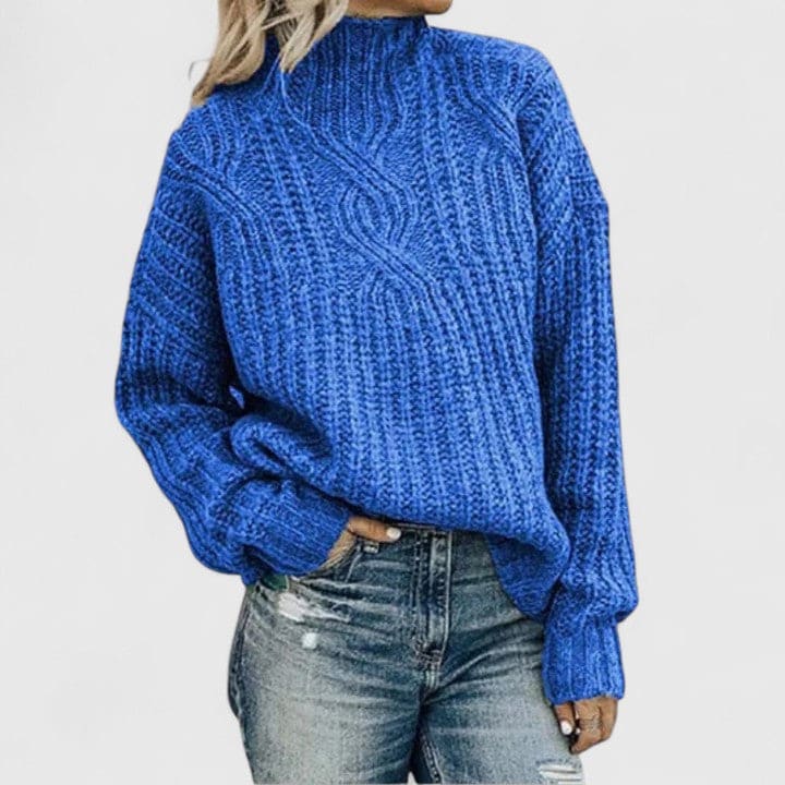 Alberte | Strikket Sweater Med Høj Hals Og Klassisk Kabelmønster