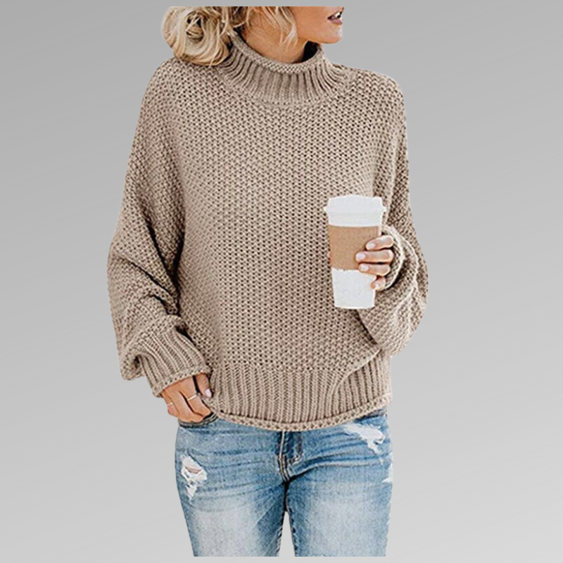 Ditte | Strikket Sweater Med Høj Hals Og Afslappet Pasform