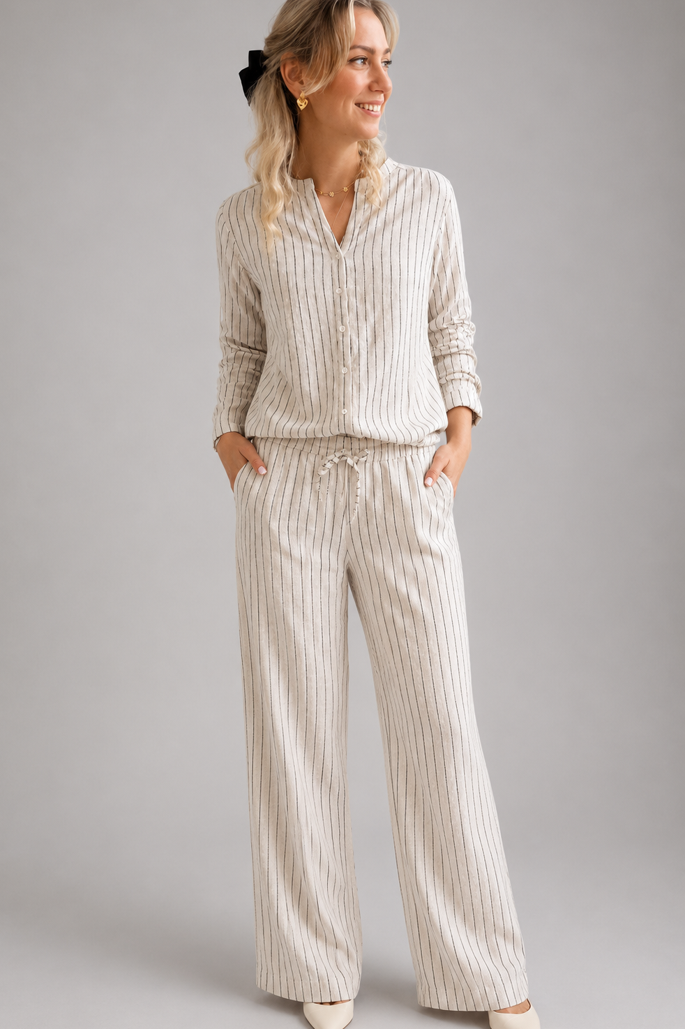 INA Copenhagen Juliana Hørbukser – Off White med Sorte Striber