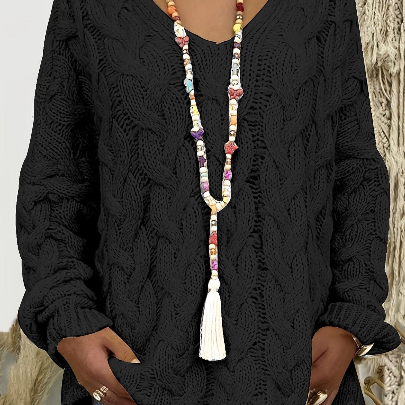 Pia | afslappet cable-knit sweater med v-hals