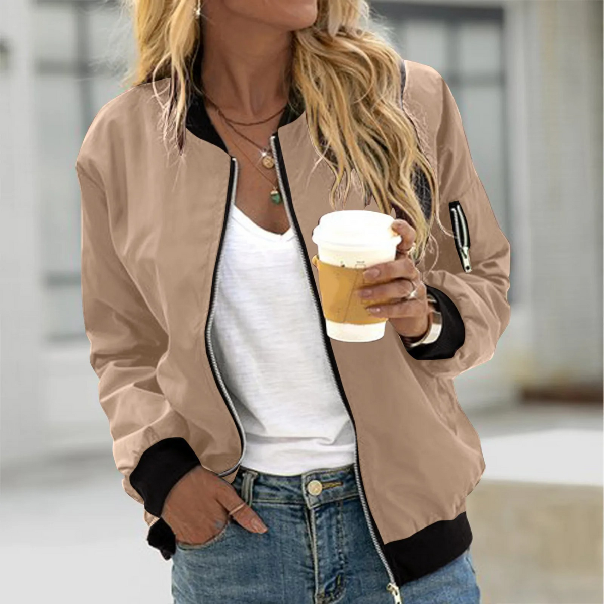 Mette | Bomber Jakke Med Lynlås Og Ribkant I Casual Fit