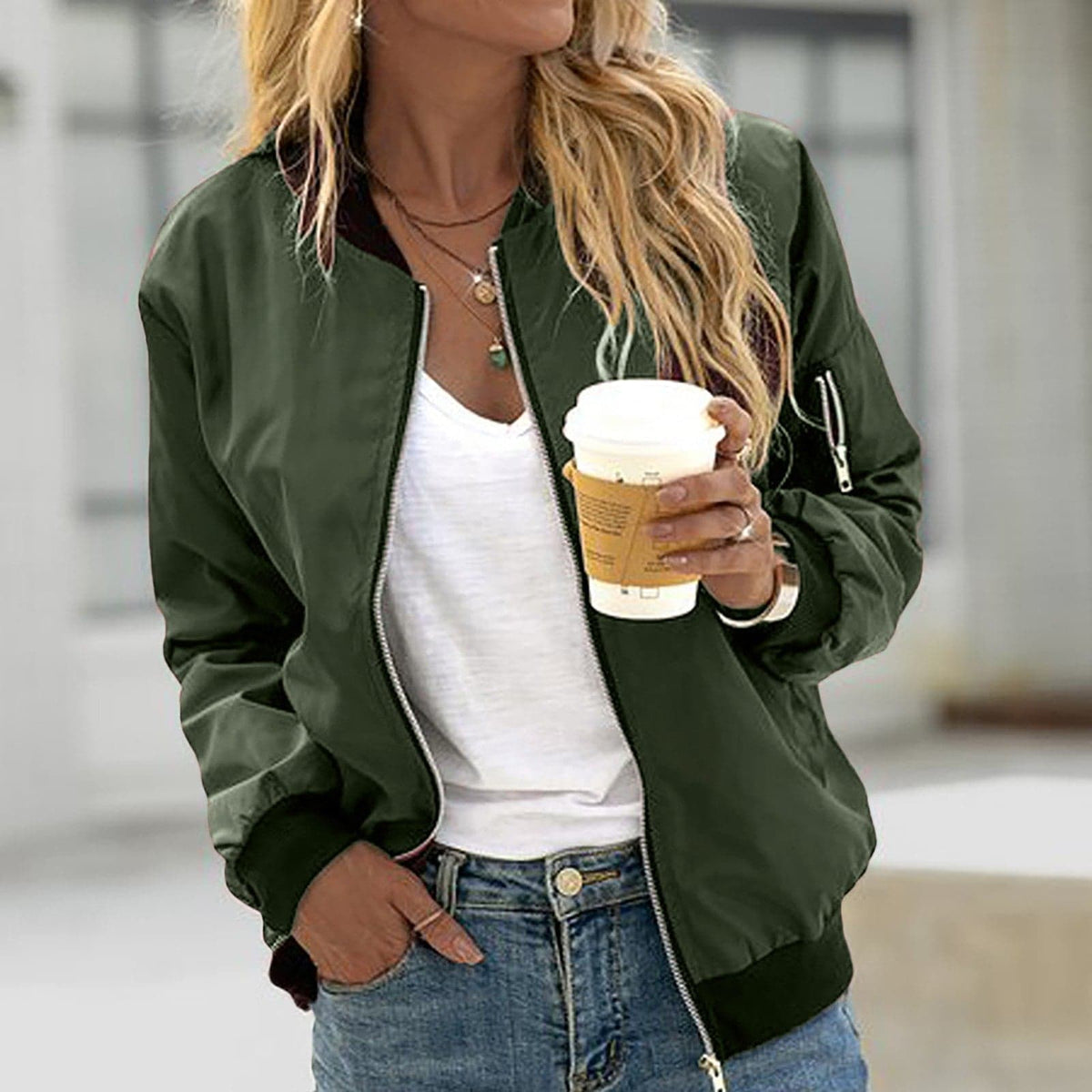 Mette | Bomber Jakke Med Lynlås Og Ribkant I Casual Fit