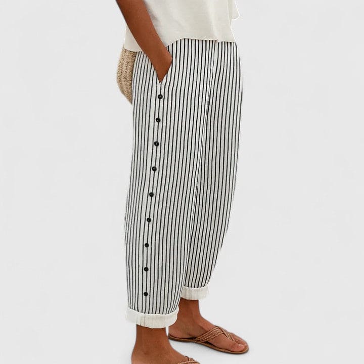 Laura | Bukser Med Striber Og Sideknapper I Afslappet Tapered Snit