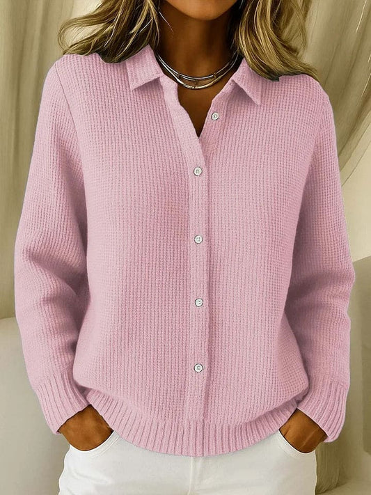 Anna | cardigan med klassisk kravetop og knapper i strukturstrik