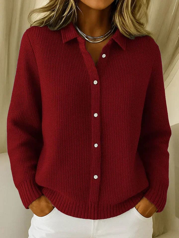 Anna | cardigan med klassisk kravetop og knapper i strukturstrik