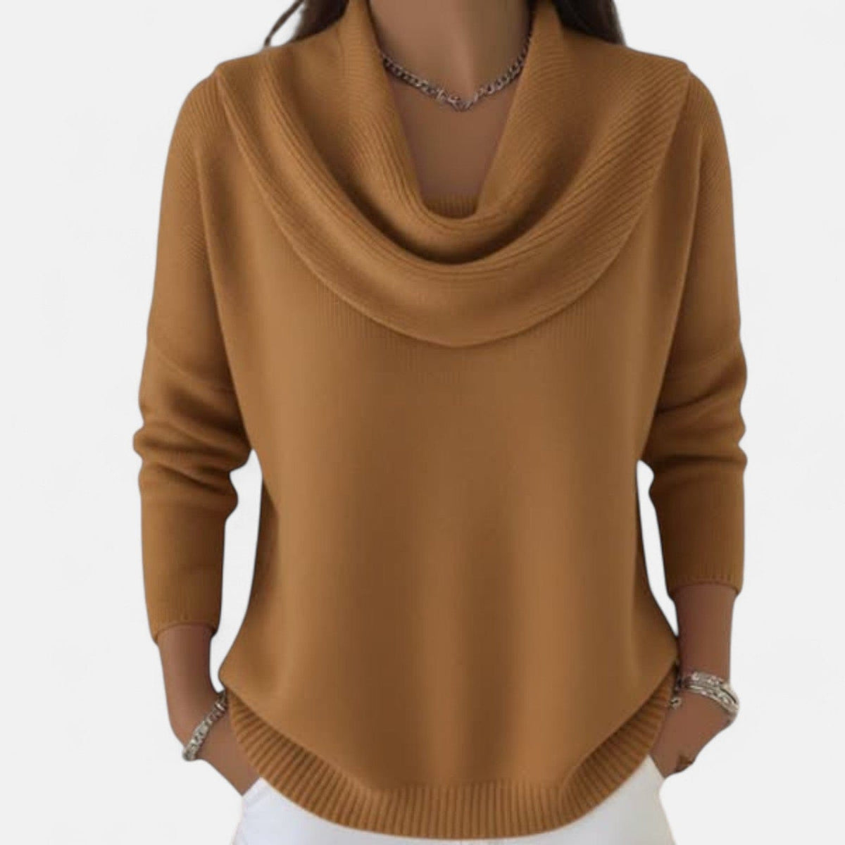 Ida | Elegant Sweater Med Cowl-Hals Og Tre-Kvart Ærmer