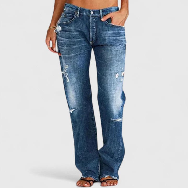 Mette | Elegante Jeans Med Slidt Look Og Lav Talje