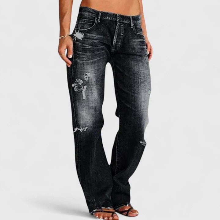 Mette | Elegante Jeans Med Slidt Look Og Lav Talje