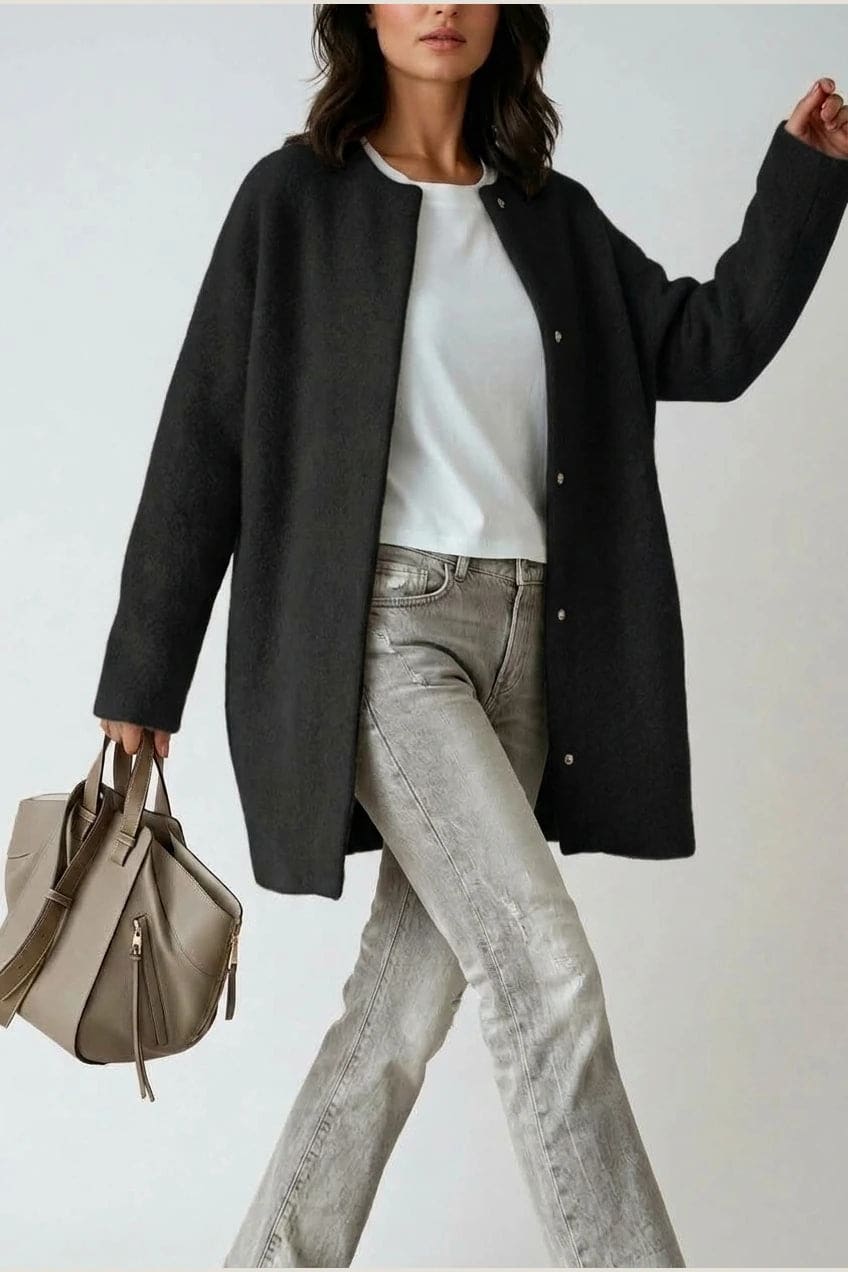 Maja | Lang oversize cardigan med rund hals og knapper