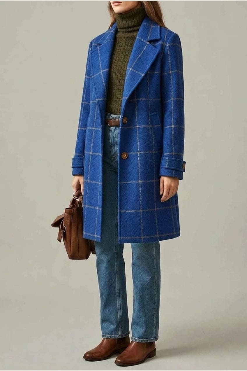 Ternet frakke med reversslag, knaplukning fortil, lommer i hoftehøjde og manchetter med knap, styles med jeans og støvler._18