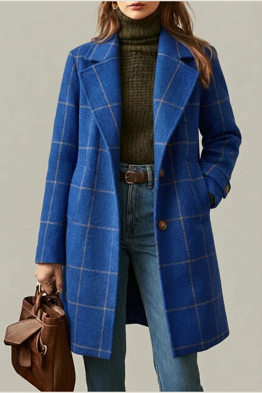Ternet frakke med reversslag, knaplukning fortil, lommer i hoftehøjde og manchetter med knap, styles med jeans og støvler._31