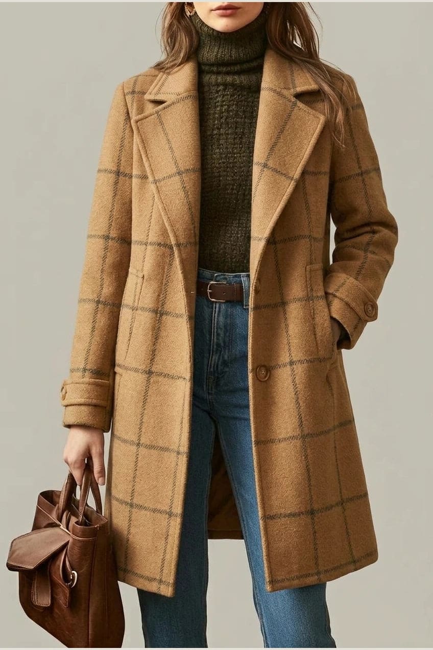 Ternet frakke med reversslag, knaplukning fortil, lommer i hoftehøjde og manchetter med knap, styles med jeans og støvler._36