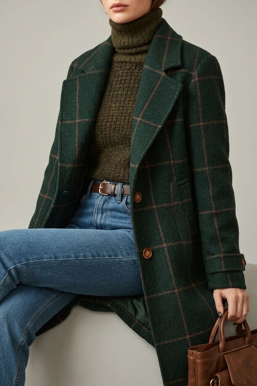 Ternet frakke med reversslag, knaplukning fortil, lommer i hoftehøjde og manchetter med knap, styles med jeans og støvler._4