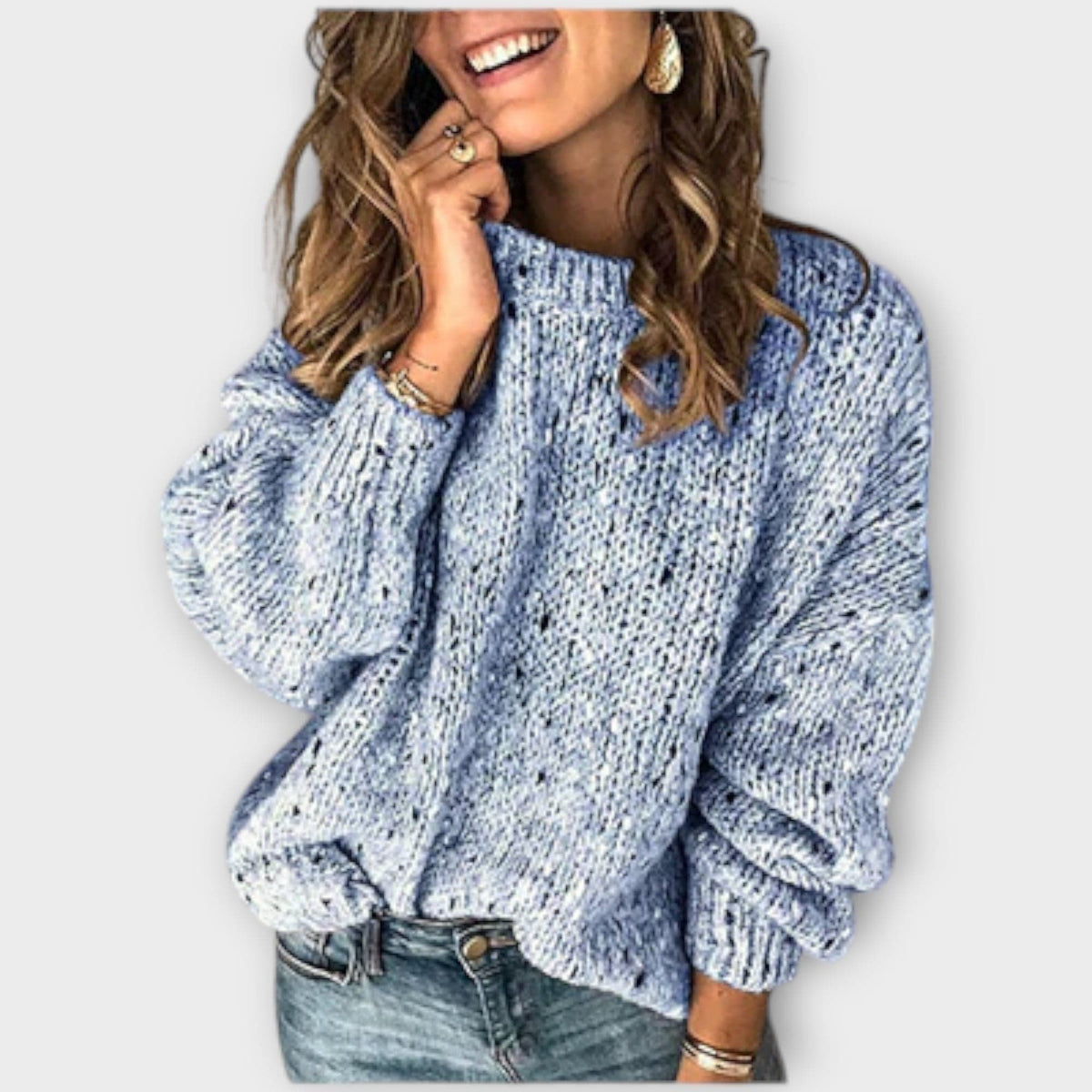 Alma | Grovstrikket Sweater Med Løs Pasform Og Høj Hals