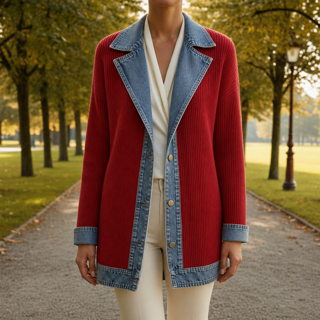 Hanne | Hybrid Jakke Med Denim Detaljer Og Strikket Krop