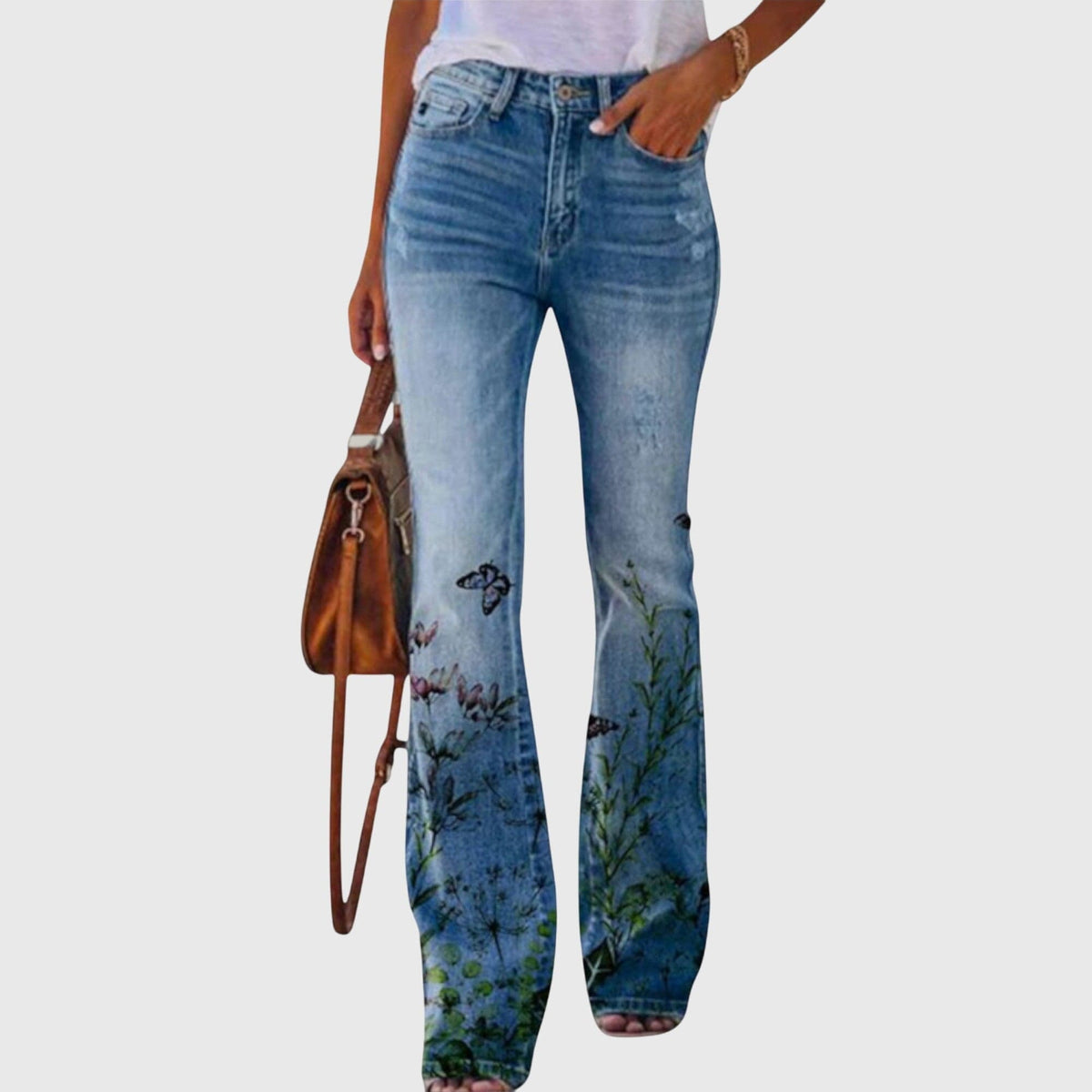 Nanna | Jeans Med Blomsterprint I Vid Pasform