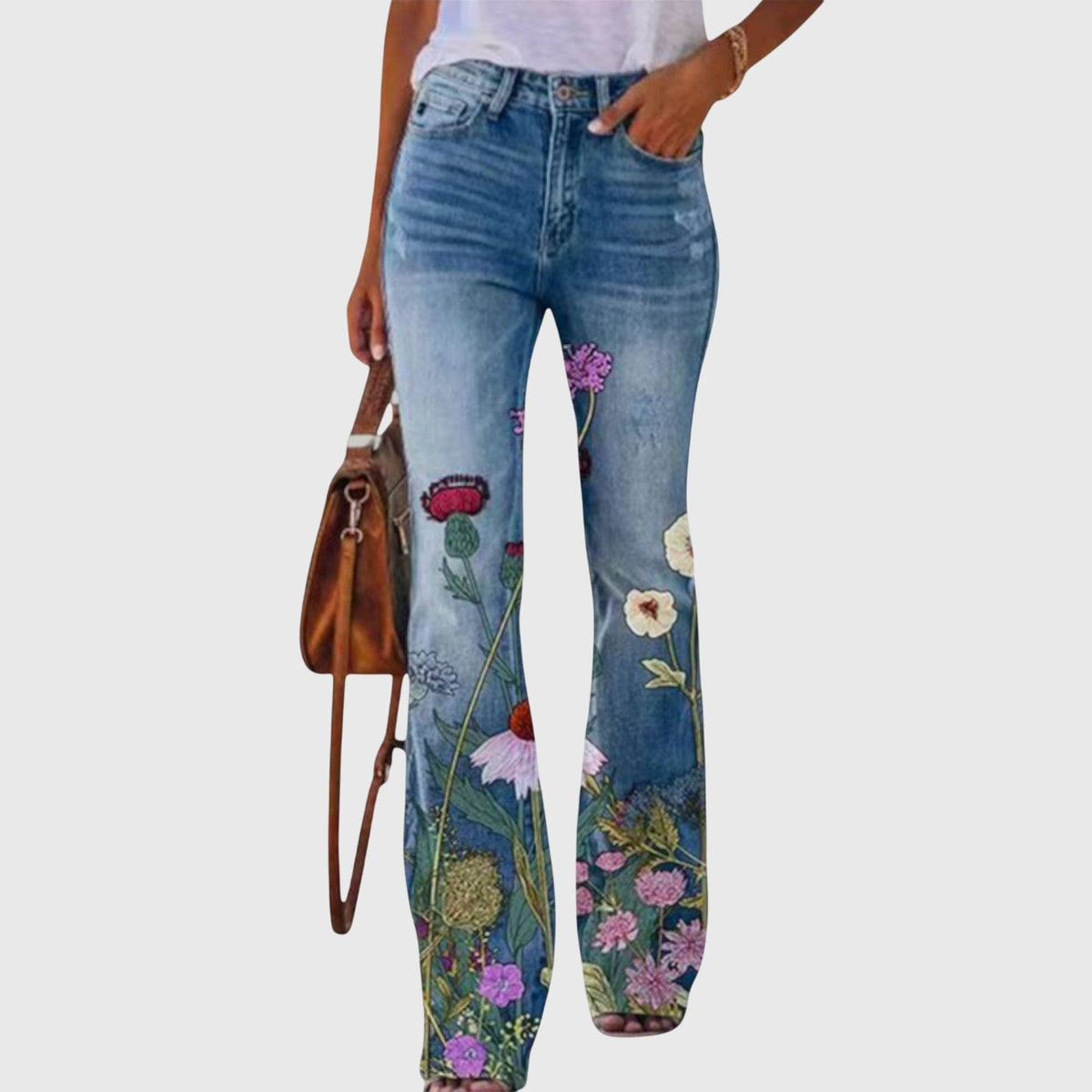 Nanna | Jeans Med Blomsterprint I Vid Pasform
