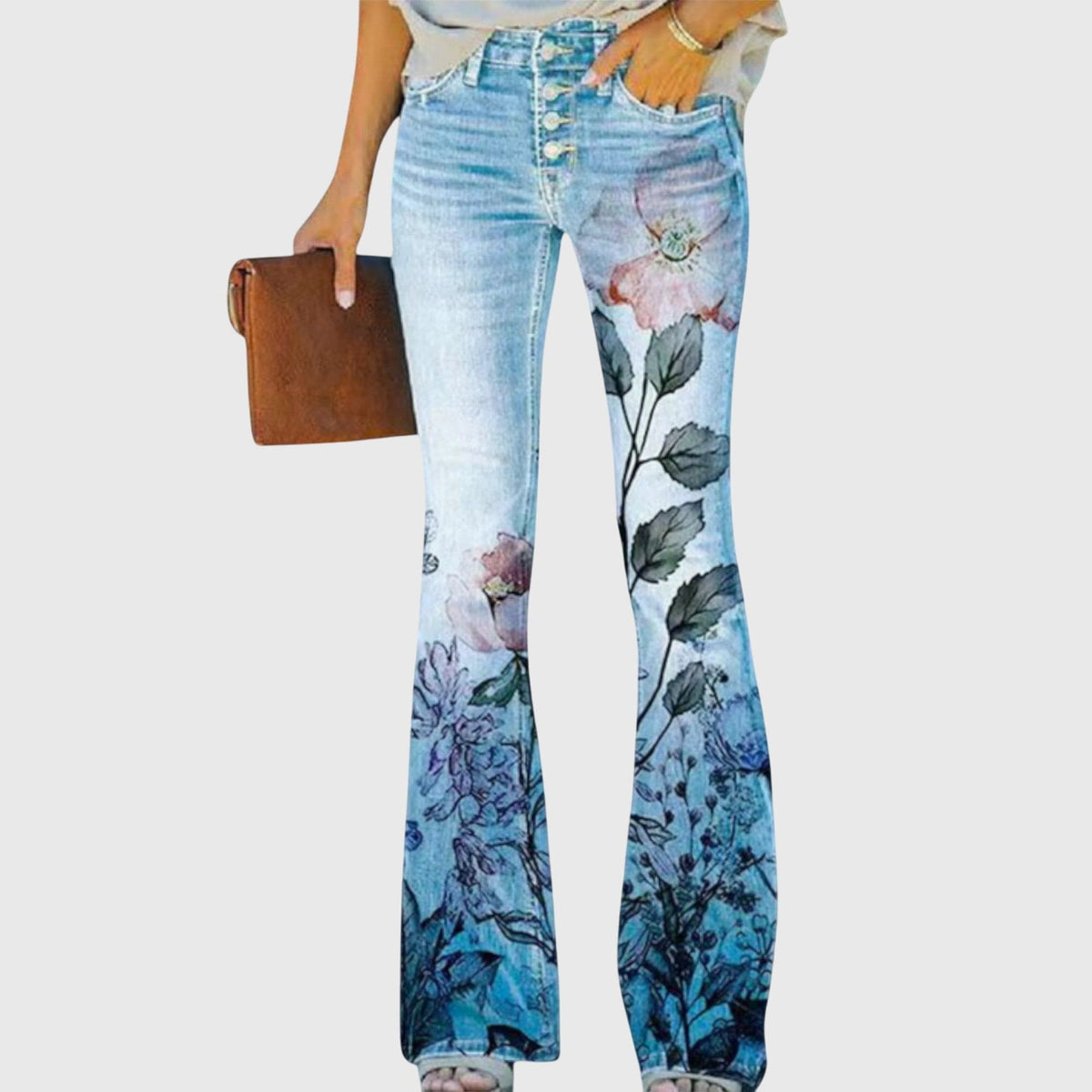 Nanna | Jeans Med Blomsterprint I Vid Pasform