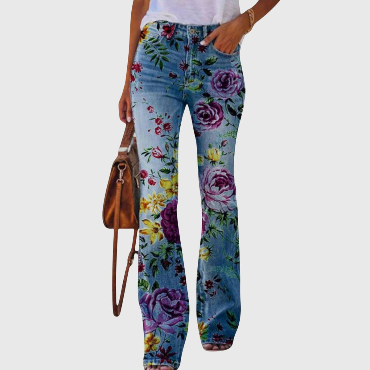 Nanna | Jeans Med Blomsterprint I Vid Pasform