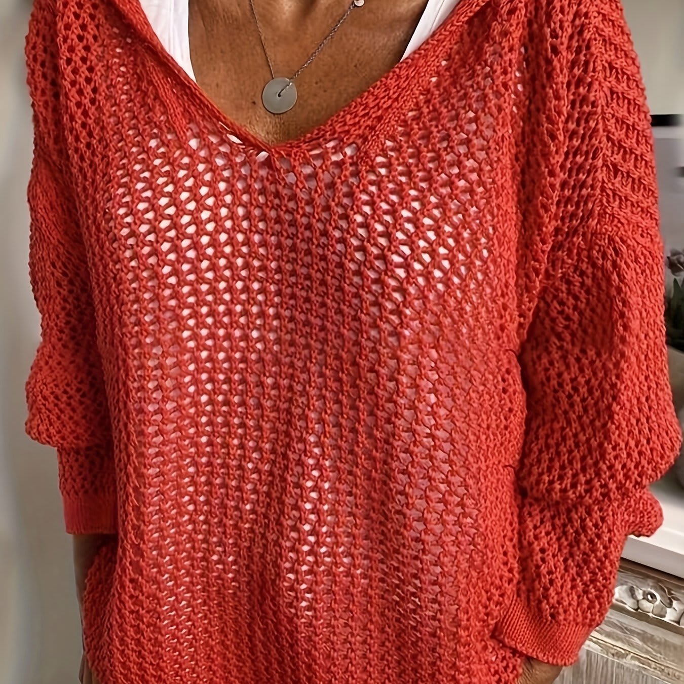 Karla | løst striksweater med åben struktur og hætte til hverdagen