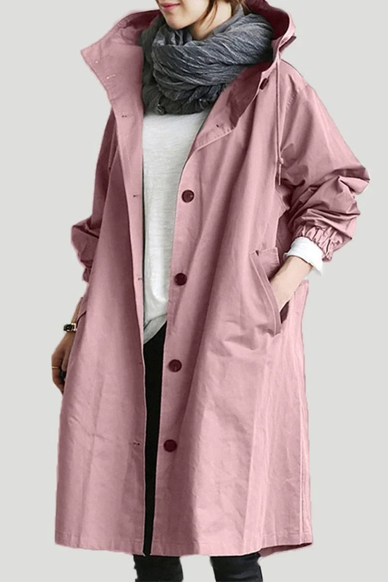 Louise | Lang frakke med hætte og knapper, oversize pasform