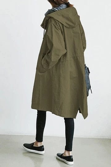 Louise | Lang frakke med hætte og knapper, oversize pasform
