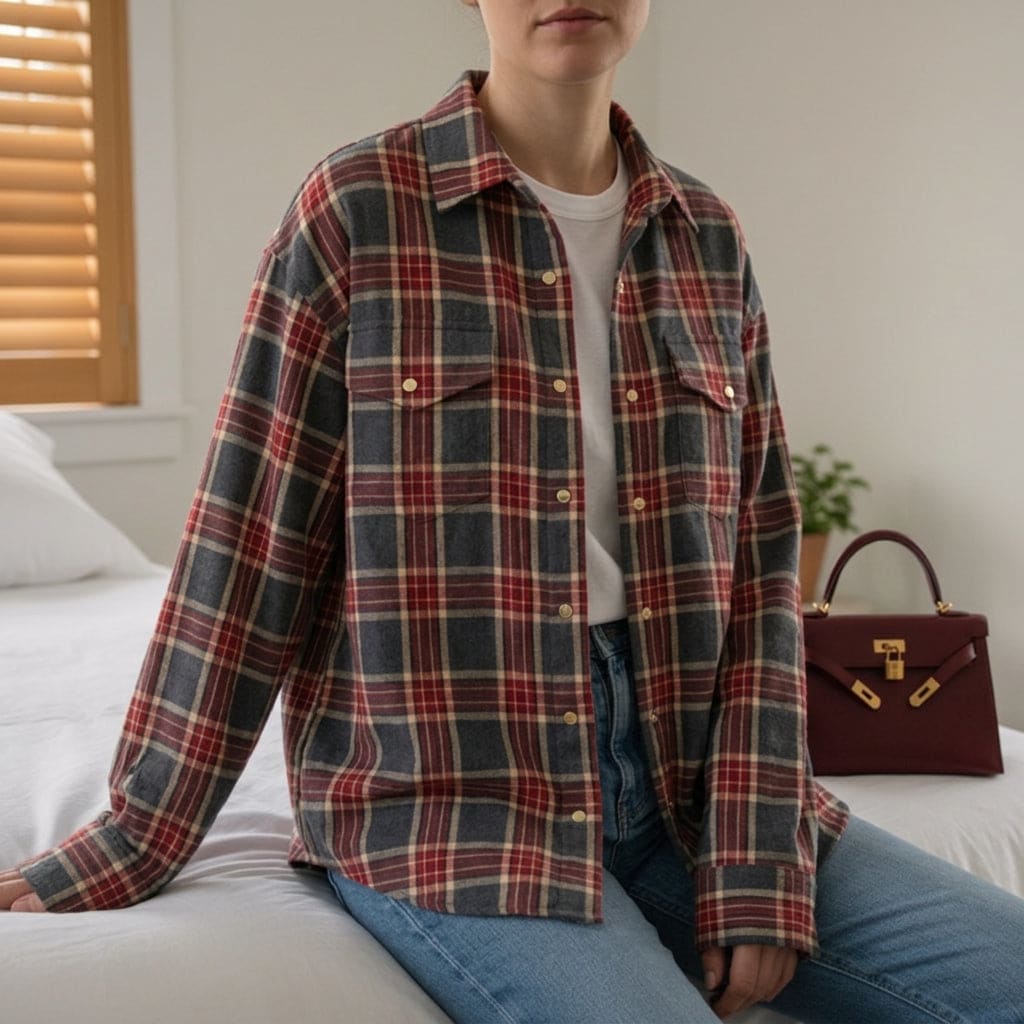 Jonna | Oversized Skjorte i Ternmønster med Klassisk Pasform