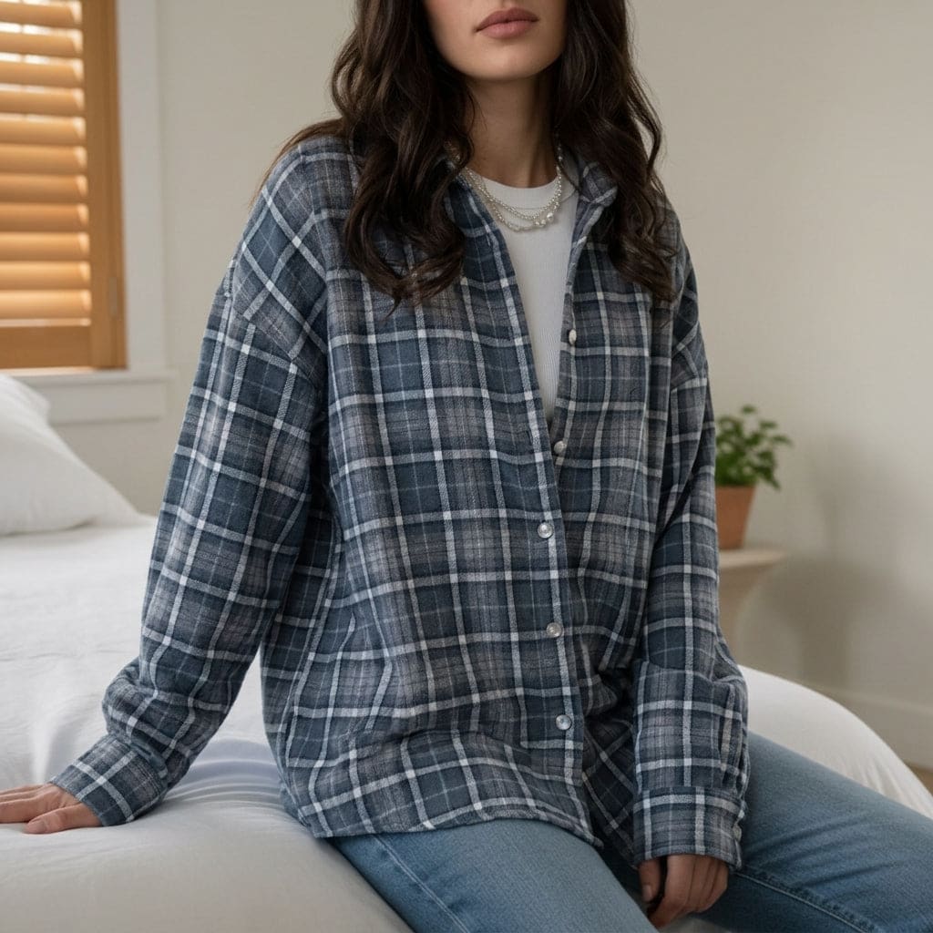 Jonna | Oversized Skjorte i Ternmønster med Klassisk Pasform
