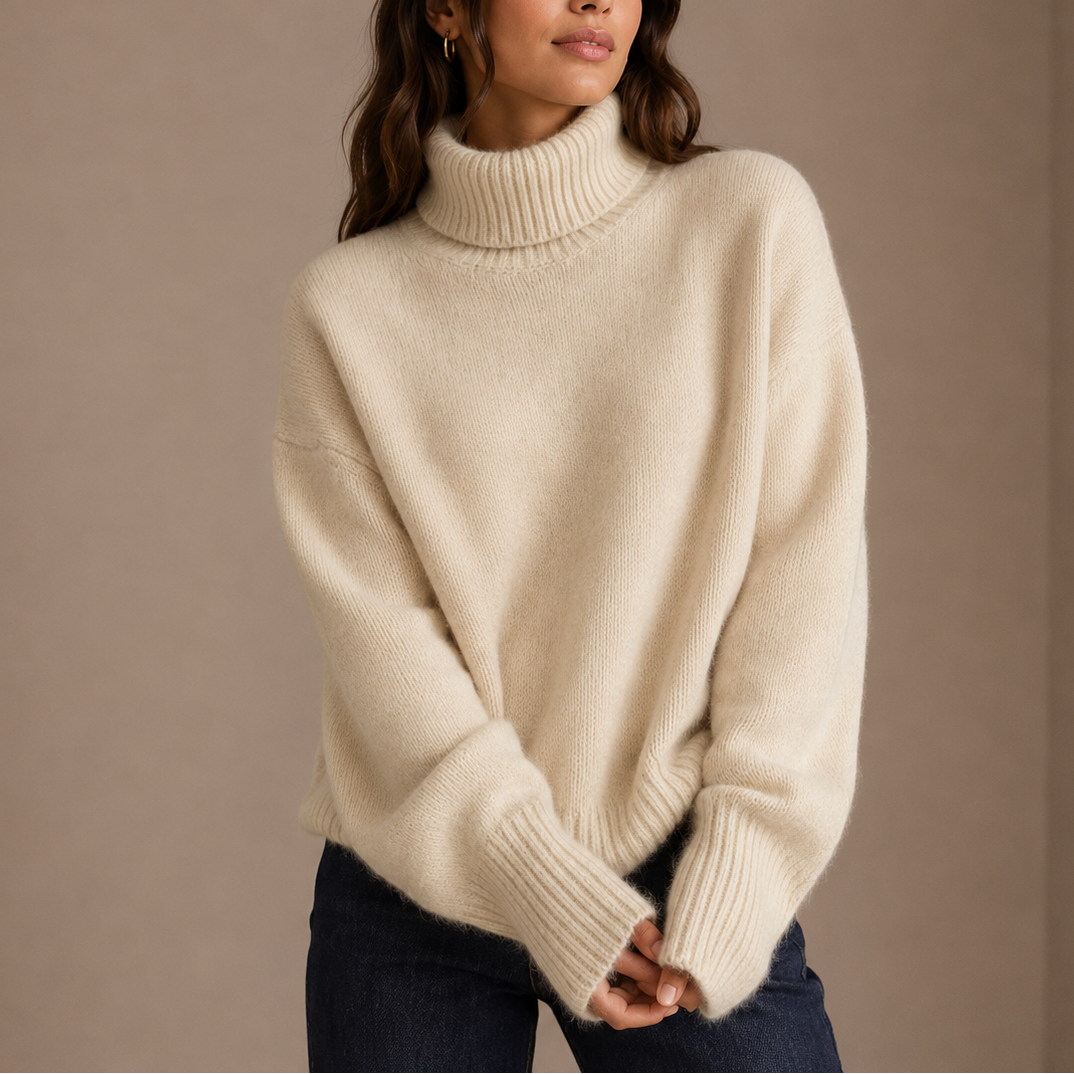 Merete | oversized sweater med høj hals og afslappet pasform