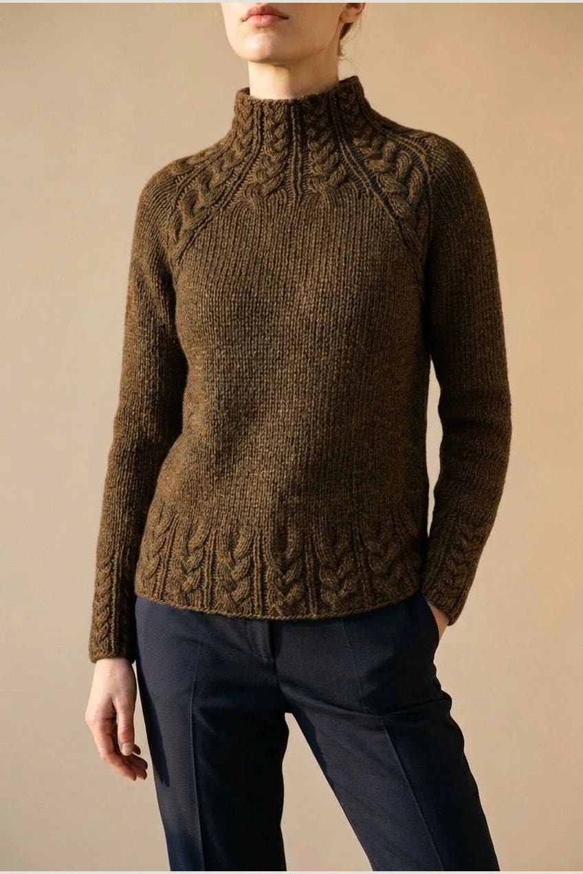 Nadia | Strikket sweater med høj hals og snoninger