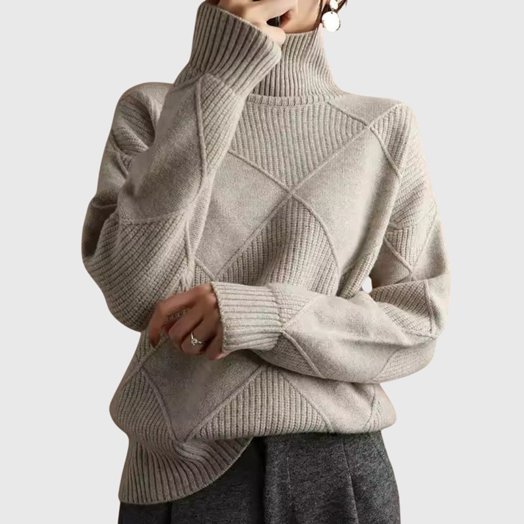 Elin | Rullekrave Sweater med Geometrisk Mønster og Oversized Pasform