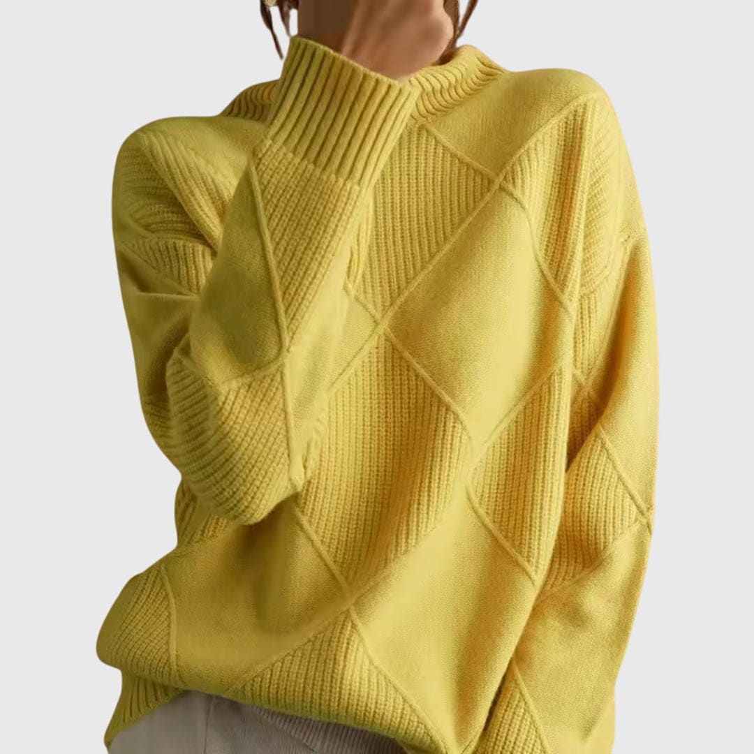 Elin | Rullekrave Sweater med Geometrisk Mønster og Oversized Pasform