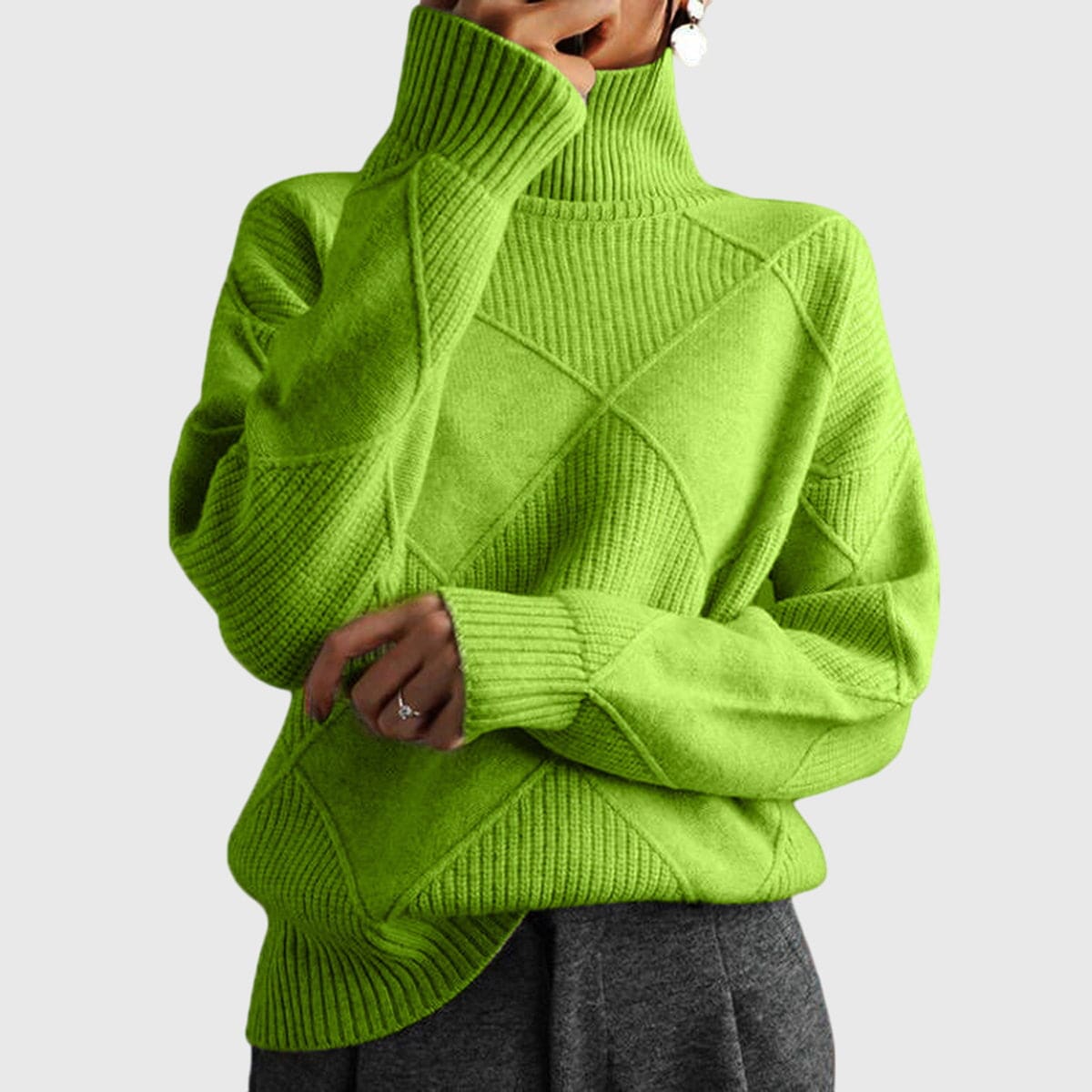 Elin | Rullekrave Sweater med Geometrisk Mønster og Oversized Pasform