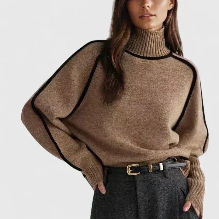 Grethe | Rullekrave Sweater Med Kontrasterende Detaljer Og Elegant Pasform