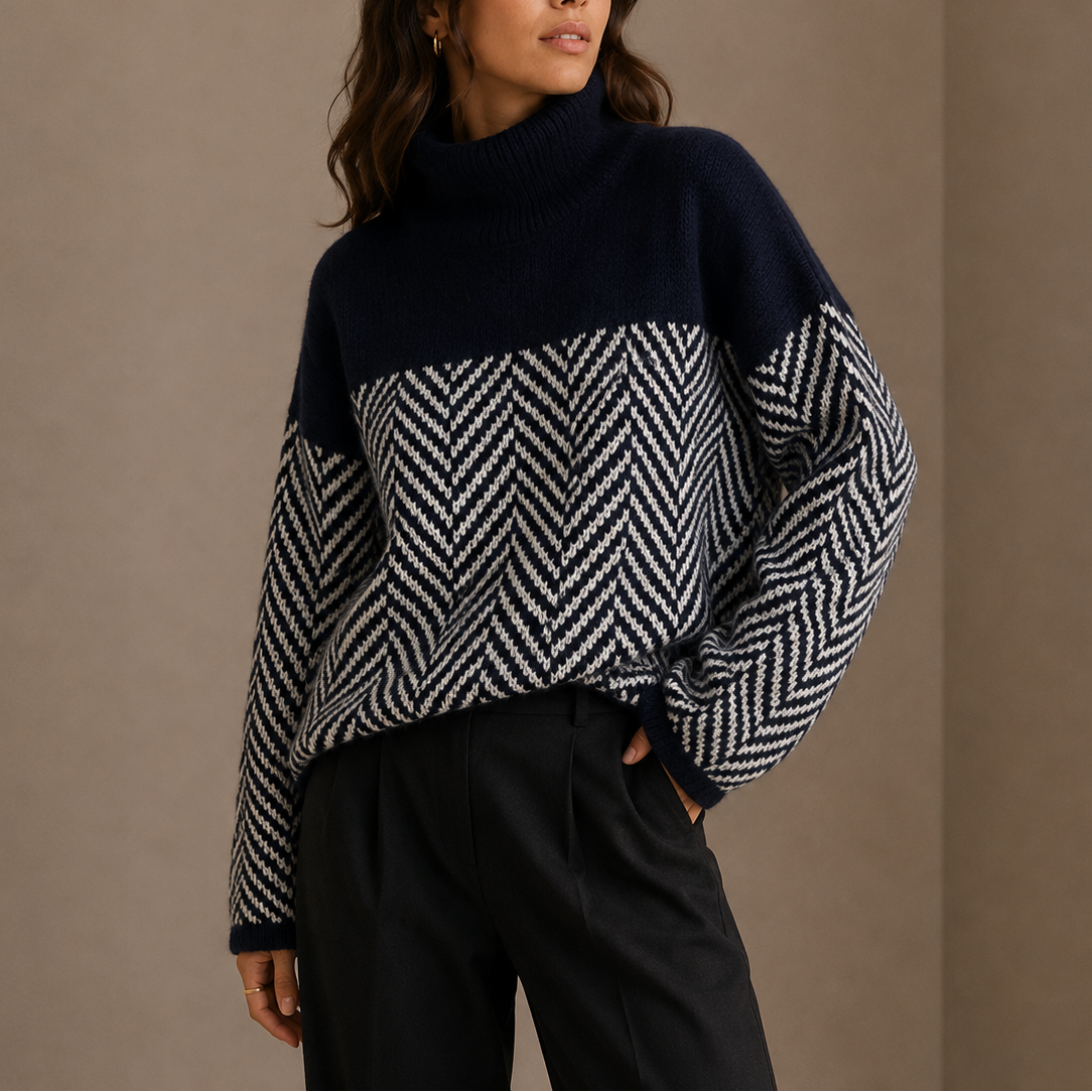 Jytte | rullekrave sweater med sildebensmønster og oversized pasform