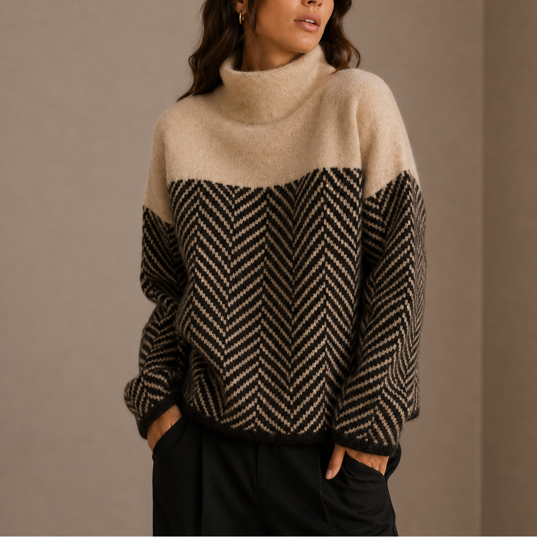 Jytte | rullekrave sweater med sildebensmønster og oversized pasform