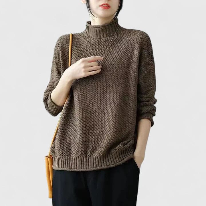 Vera | Sofistikeret Strikket Sweater Med Højhals Og Struktureret Overflade