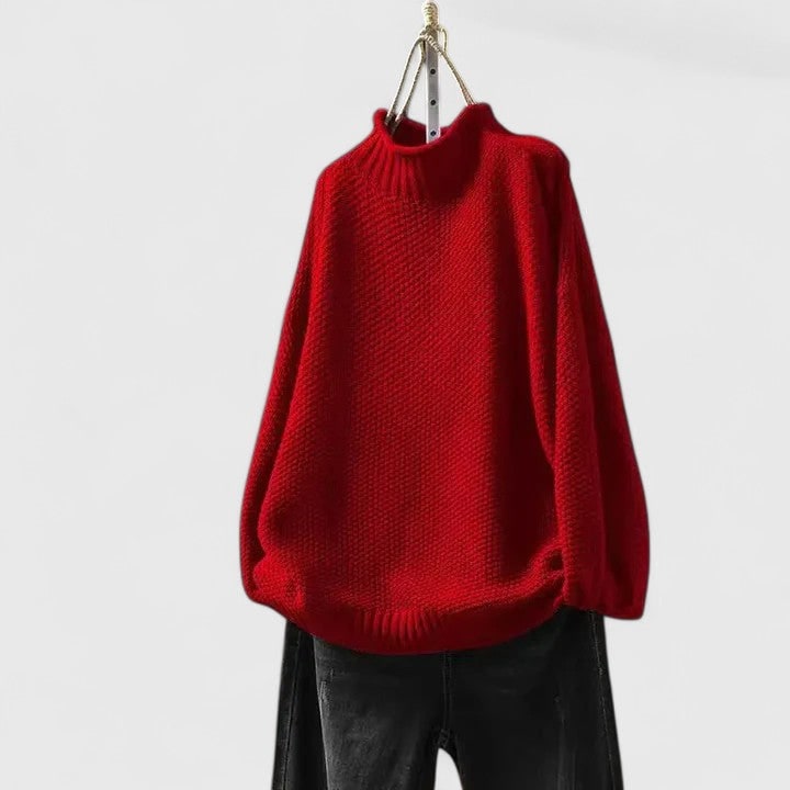 Vera | Sofistikeret Strikket Sweater Med Højhals Og Struktureret Overflade