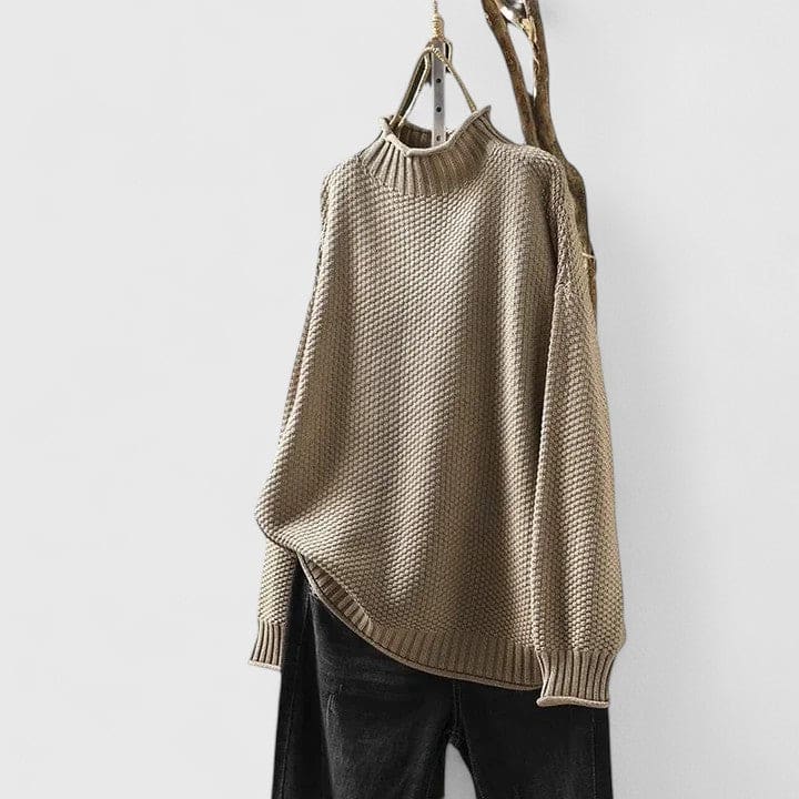 Vera | Sofistikeret Strikket Sweater Med Højhals Og Struktureret Overflade