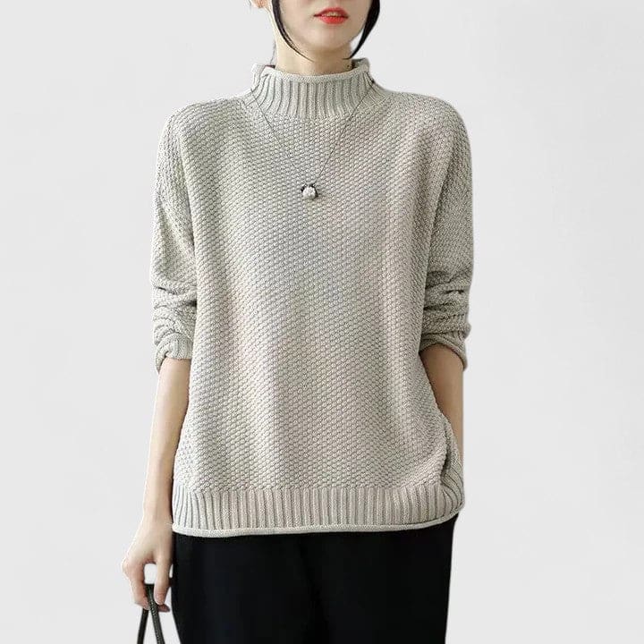 Vera | Sofistikeret Strikket Sweater Med Højhals Og Struktureret Overflade