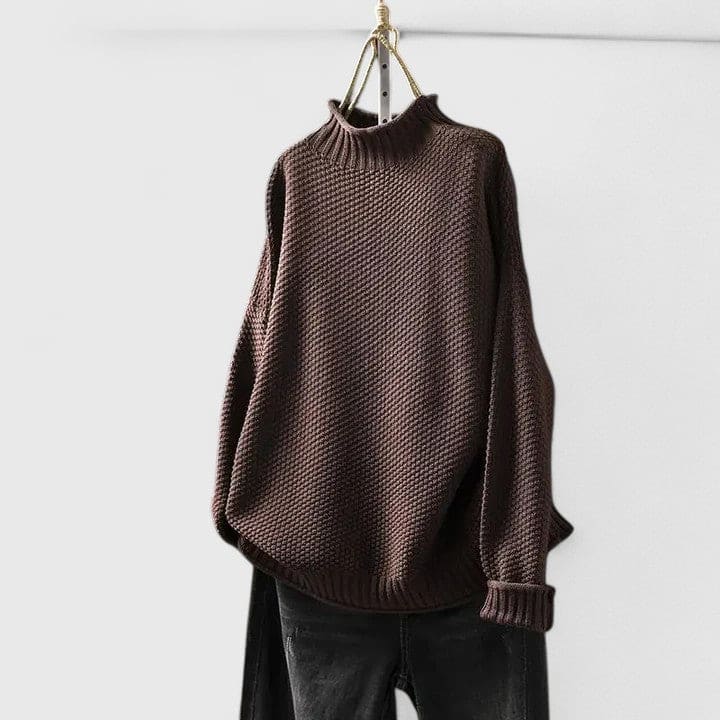 Vera | Sofistikeret Strikket Sweater Med Højhals Og Struktureret Overflade