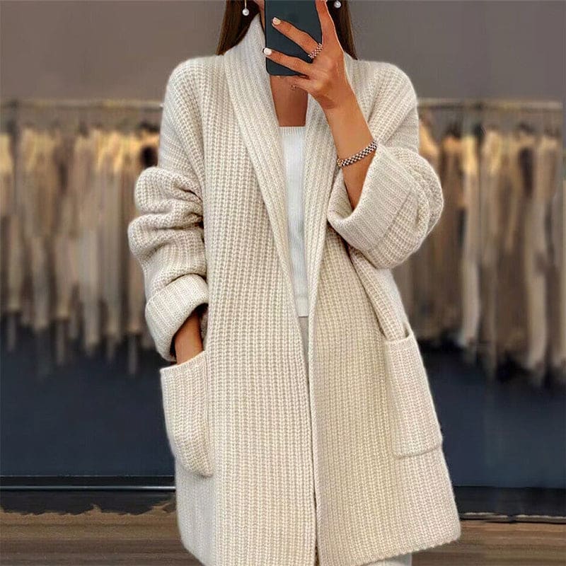 Birgitte | Strikket Cardigan Med Lang Pasform Og Lommedetaljer