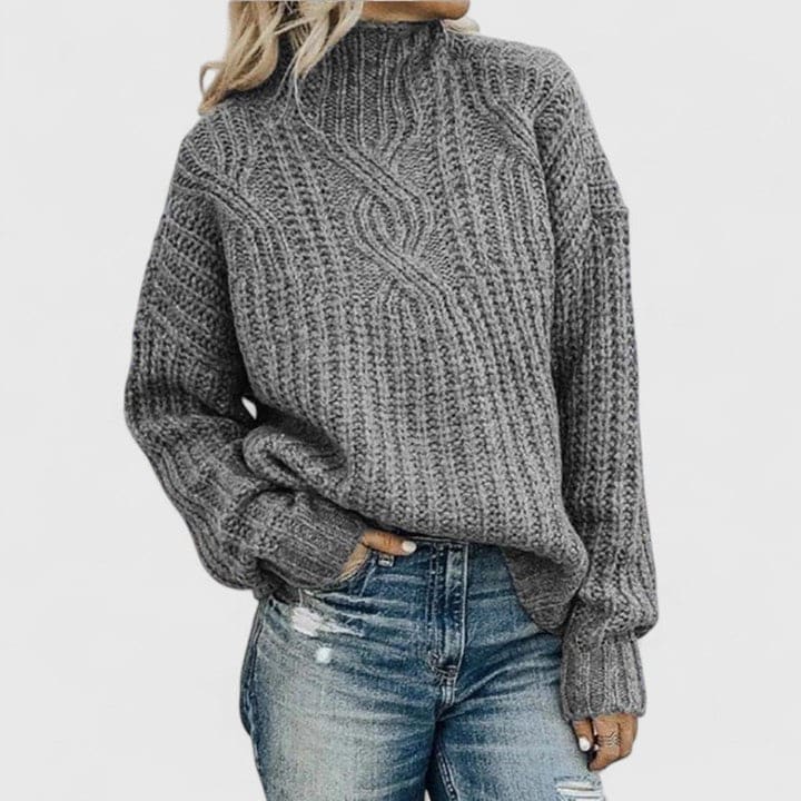 Alberte | Strikket Sweater Med Høj Hals Og Klassisk Kabelmønster